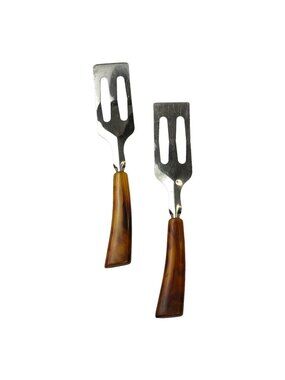 Vintage Brown Bakelite Handled Metal Slotted Spatulas - Set Of Two - 9 Inches Ea